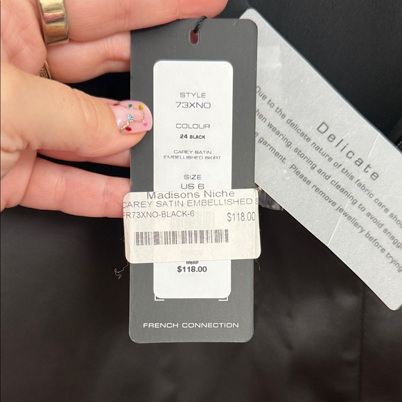 French Connection Black Mini Skirt with Pearl Details - Picture 7 of 13